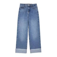 4Pcs Womens Loose Casual Hundred Rolled Straight Jeans