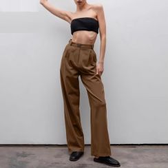 3Pcs Casual High Waist Brown Womens Pants