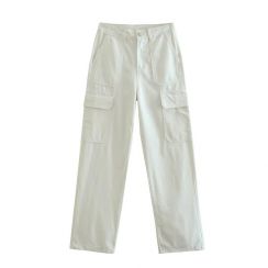 3Pcs Womens Straight Multi Pocket Trousers