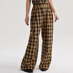 12Pcs Womens Casual Vintage Plaid Wide Leg Pants